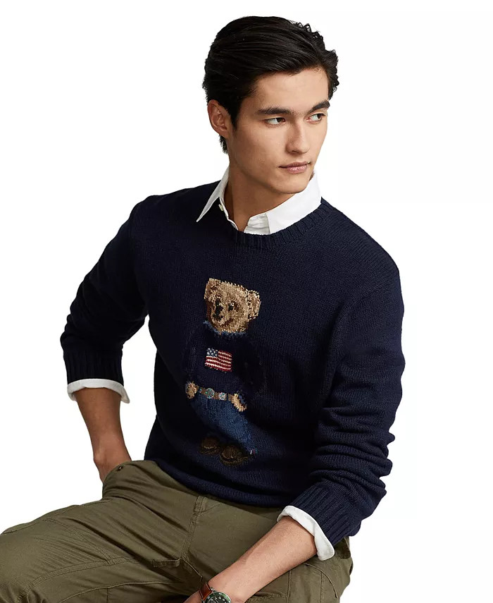 Men's Polo Bear Cotton-Linen Sweater | Macy's