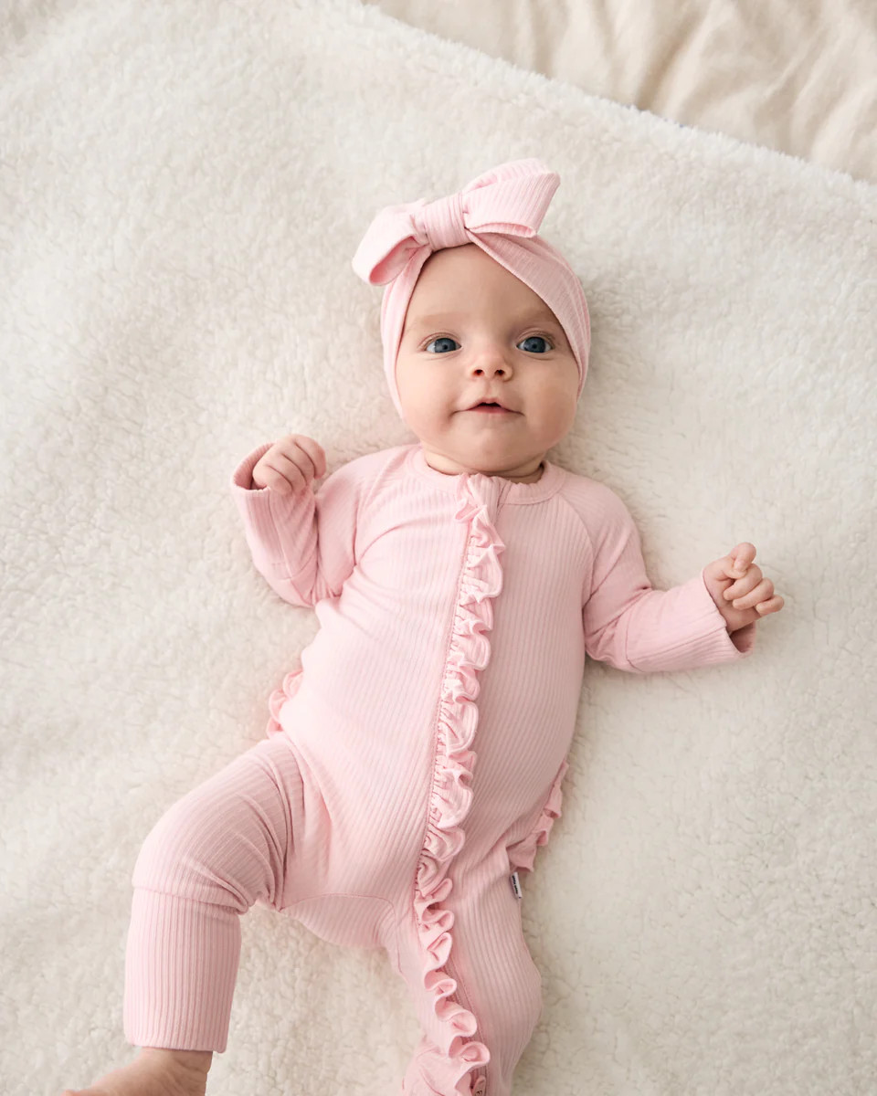 Prima Pink Ribbed Ruffle Zippy | Little Sleepies