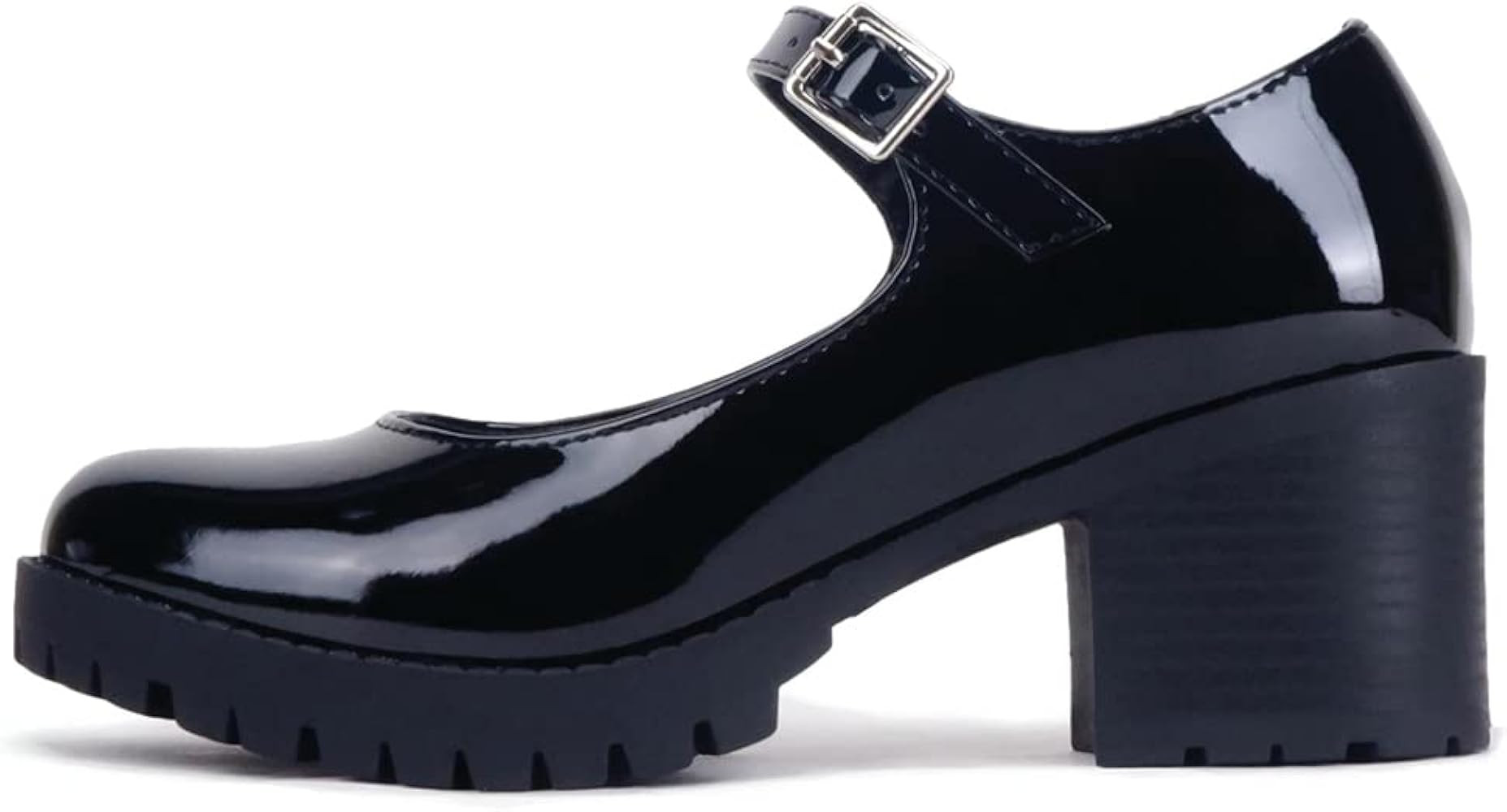 Soda Boxer Women Fashion Mary Jane Style Rounded Chunky Block Lug Sole Heel with Adjustable Strap | Amazon (US)