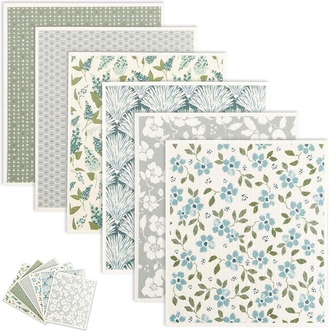 Swedish Dishcloths for Kitchen Dish Towels - 6 Pack, Reusable Paper Towels with Clips, Absorbent ... | Amazon (US)