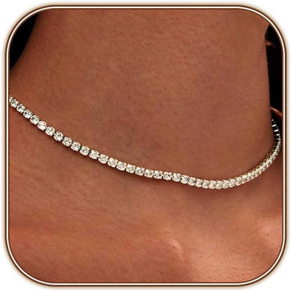 HERIER Tennis Necklace for Women 14K Gold Plated or Silver Rhinestone Choker Necklaces Dainty Zir... | Amazon (US)