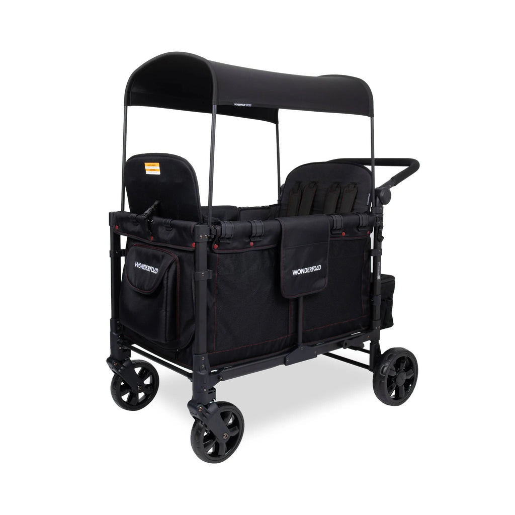 Wonderfold Wagon W4 Elite Wagon Black With Red Stitching & Snack Tray - Black | REBEL (formerly Rebelstork)