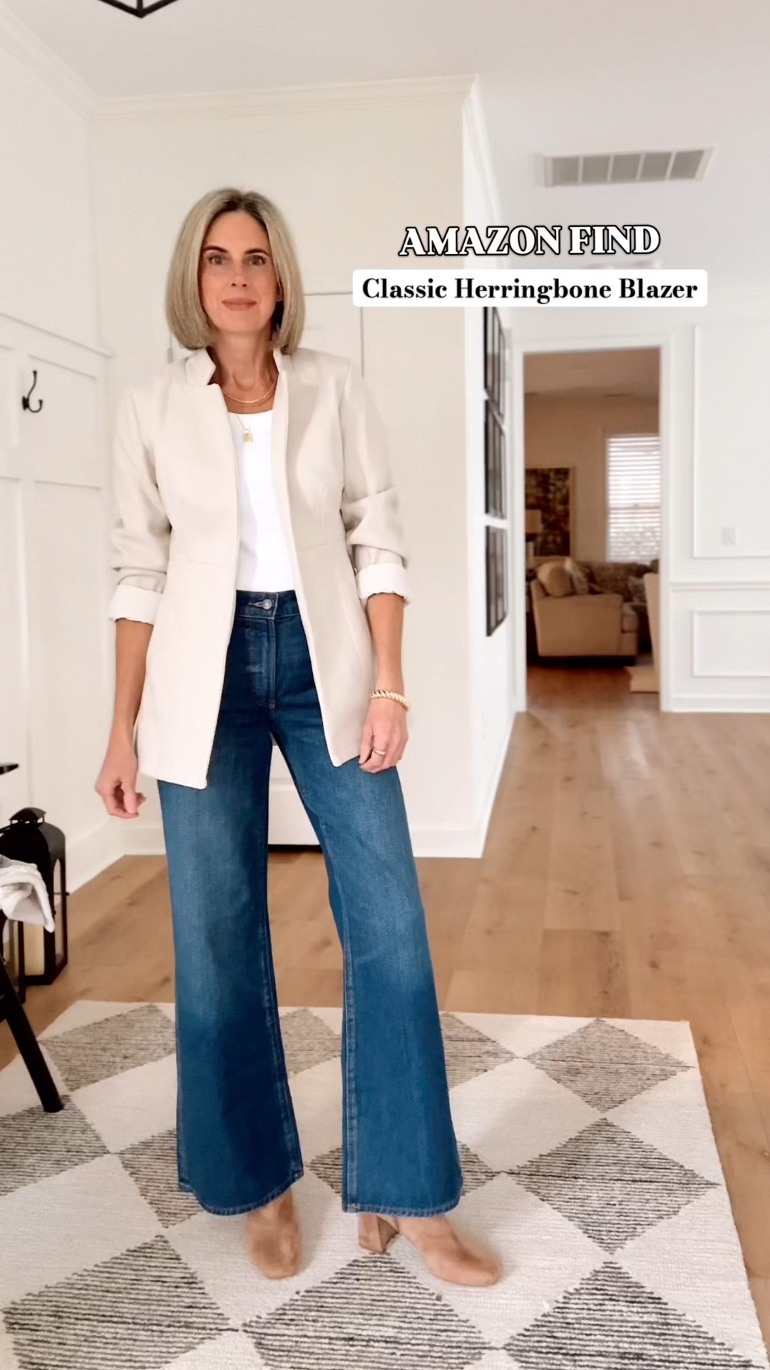 This classic herringbone blazer is such a good find 🤍 The quality is amazing (fully lined + great structure!) and the pockets are actually functional. I’m wearing a size small and paired it with wide leg flare jeans and boots for an effortless polished look. Perfect for the office or a night out 

Workwear 
Office attire 
Casual Friday 
Date night 


#LTKOver40 #LTKgrwm #LTKootd