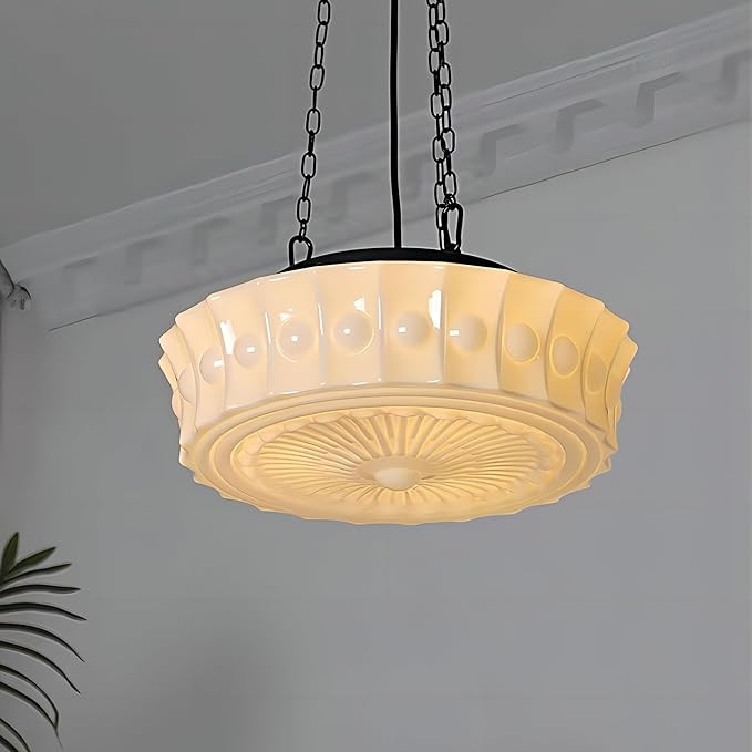 Milk Glass Pendant Light, 14" Mid Century Modern Schoolhouse Hanging Ceiling Light Fixture, Vinta... | Amazon (US)