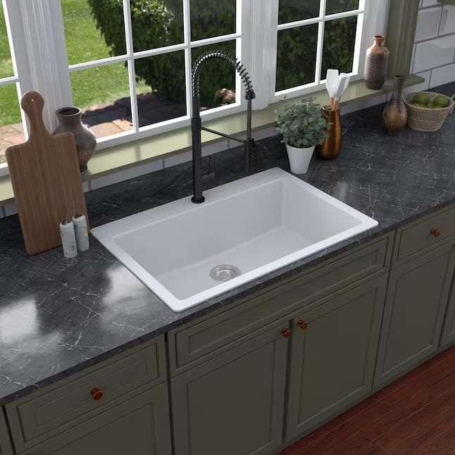Karran Drop-In 33-in x 22-in White Quartz Single Bowl 1-Hole Kitchen Sink | Lowe's