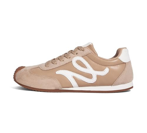 LUCKY STEP Women's Retro Tennis Fashion Thin Sole Sneakers,Beige,8.5 | Amazon (US)