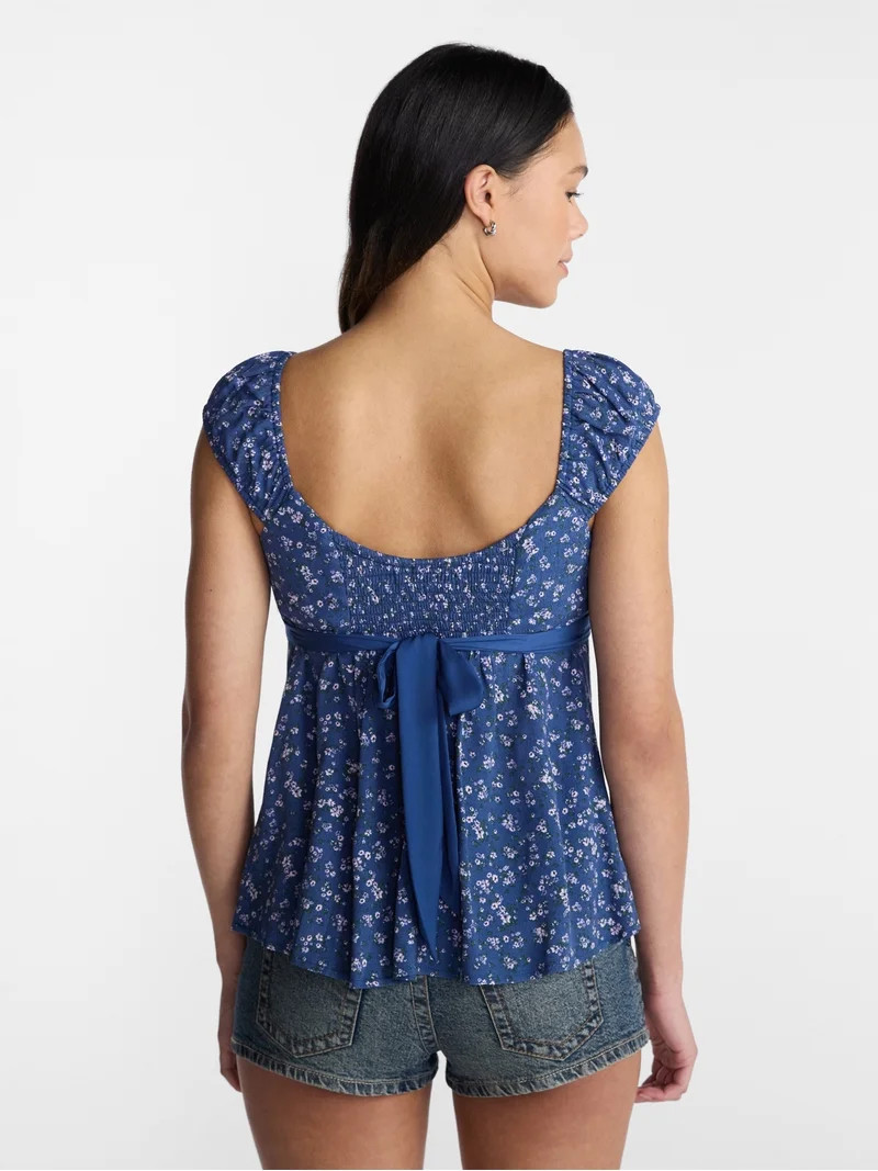 No Boundaries Babydoll Top with Satin Trim, Women\u2019s XXS-XXL | Walmart (US)
