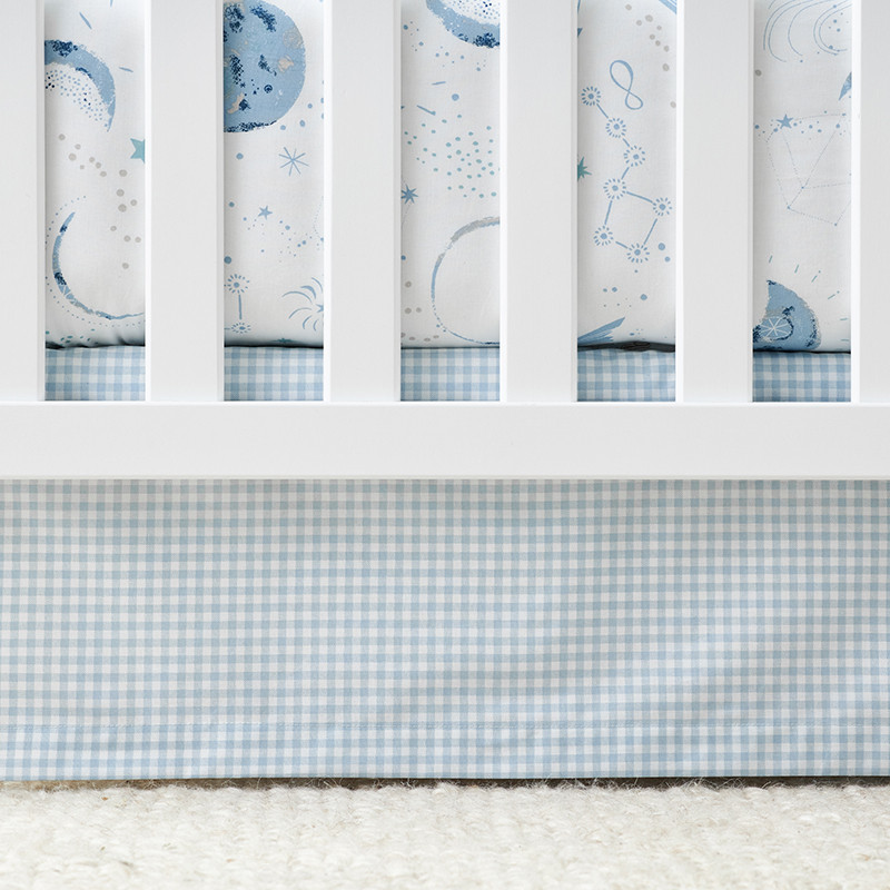 Ditsy Gingham Classic Cool Organic Cotton Percale Tailored Crib Skirt - Ditsy Gingham Blue, Size 28 In. x 52 In. + 16/Plaids | The Company Store | The Company Store