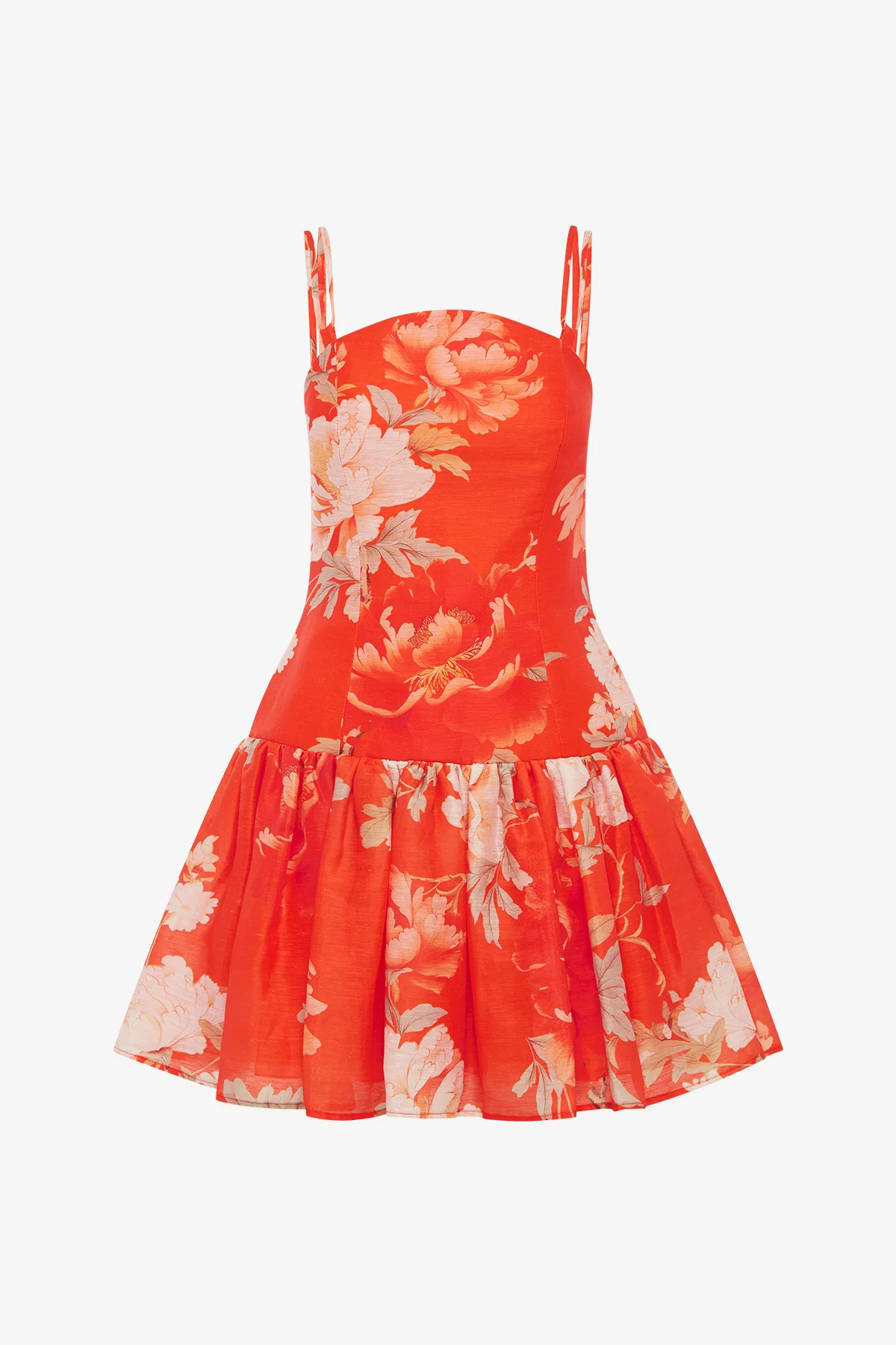 Lorena Ruffled Mini Dress - Saffron Peony Print | LEO LIN AU
