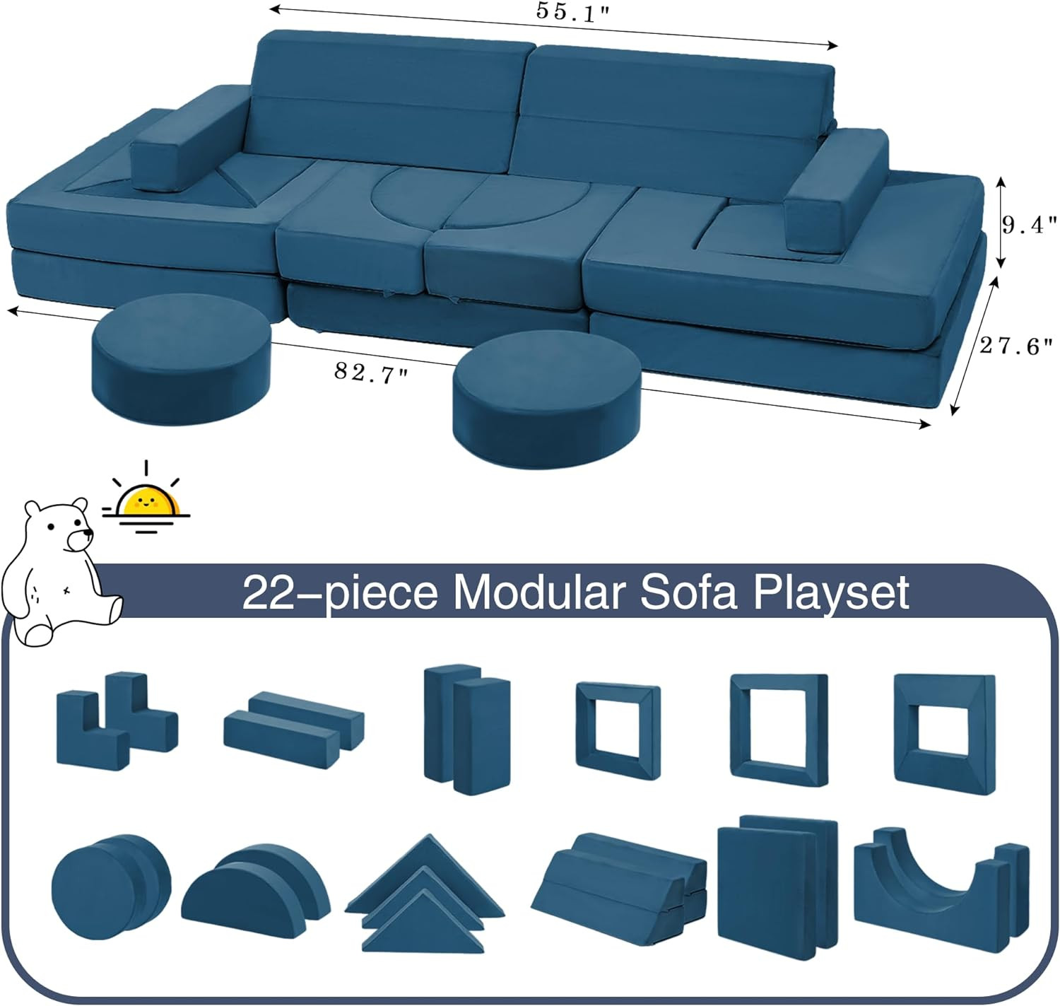 22Pcs Modular Kids Play Couch - Kids Couch for Playroom Bedroom Living Rooms Toddler Sofa for Ins... | Amazon (US)