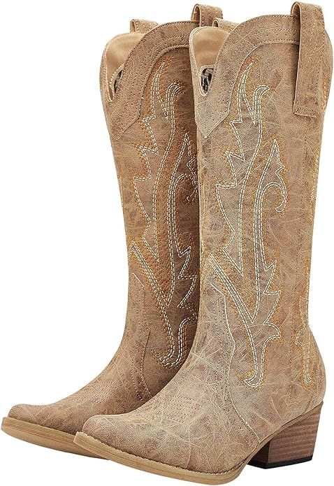 HISEA Rollda Cowboy Boots Women Western Boots Cowgirl Boots Ladies Pointy Toe Fashion Boots | Amazon (US)