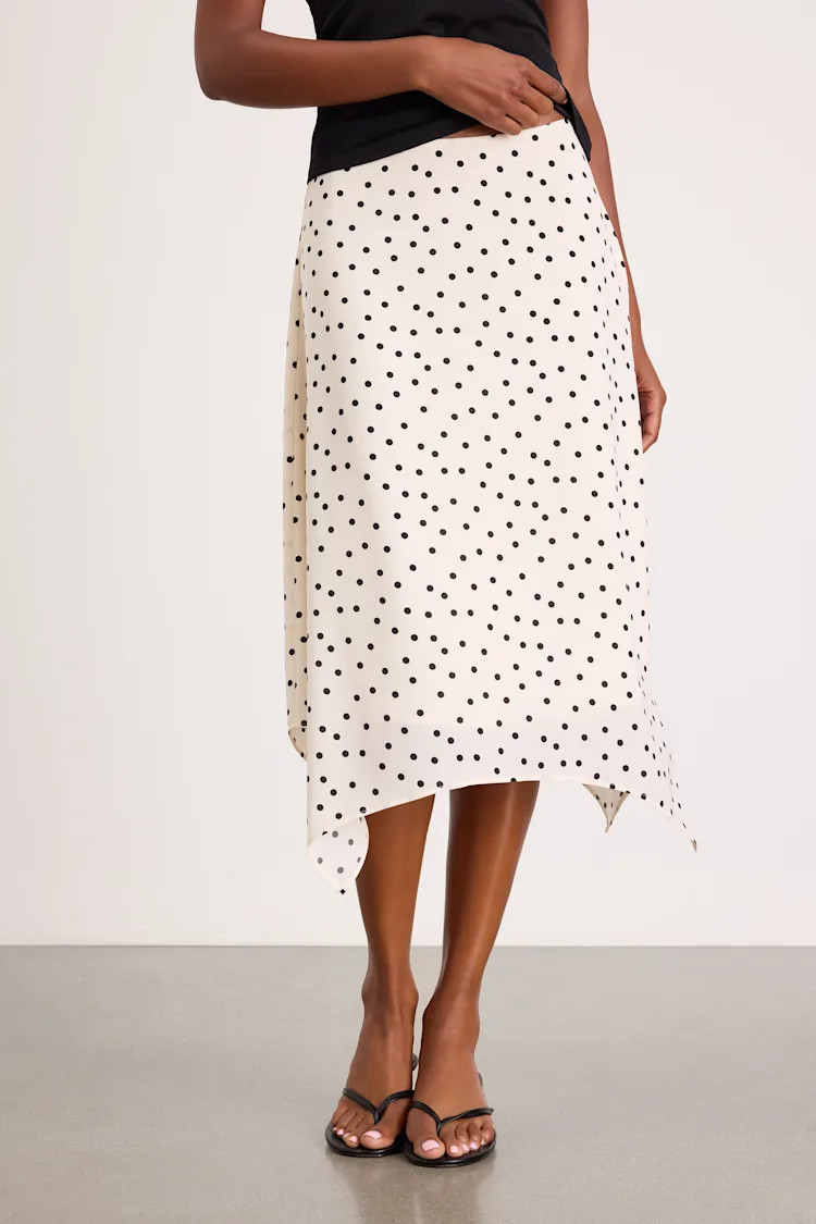 Saprina Ivory Polka Dot Mid-Rise Midi Skirt | Lulus