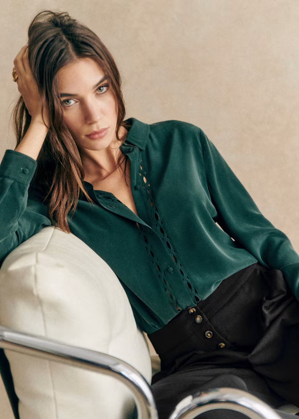 Annira Shirt - Bottle Green  - Silk - Sézane | Sezane Paris - US