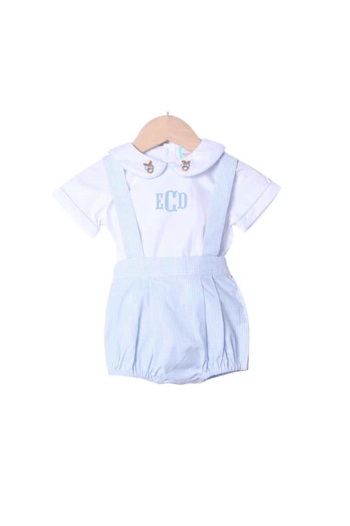 Bullion Bunny Blue Gingham 2Pc Bubble Set | The Smocked Flamingo