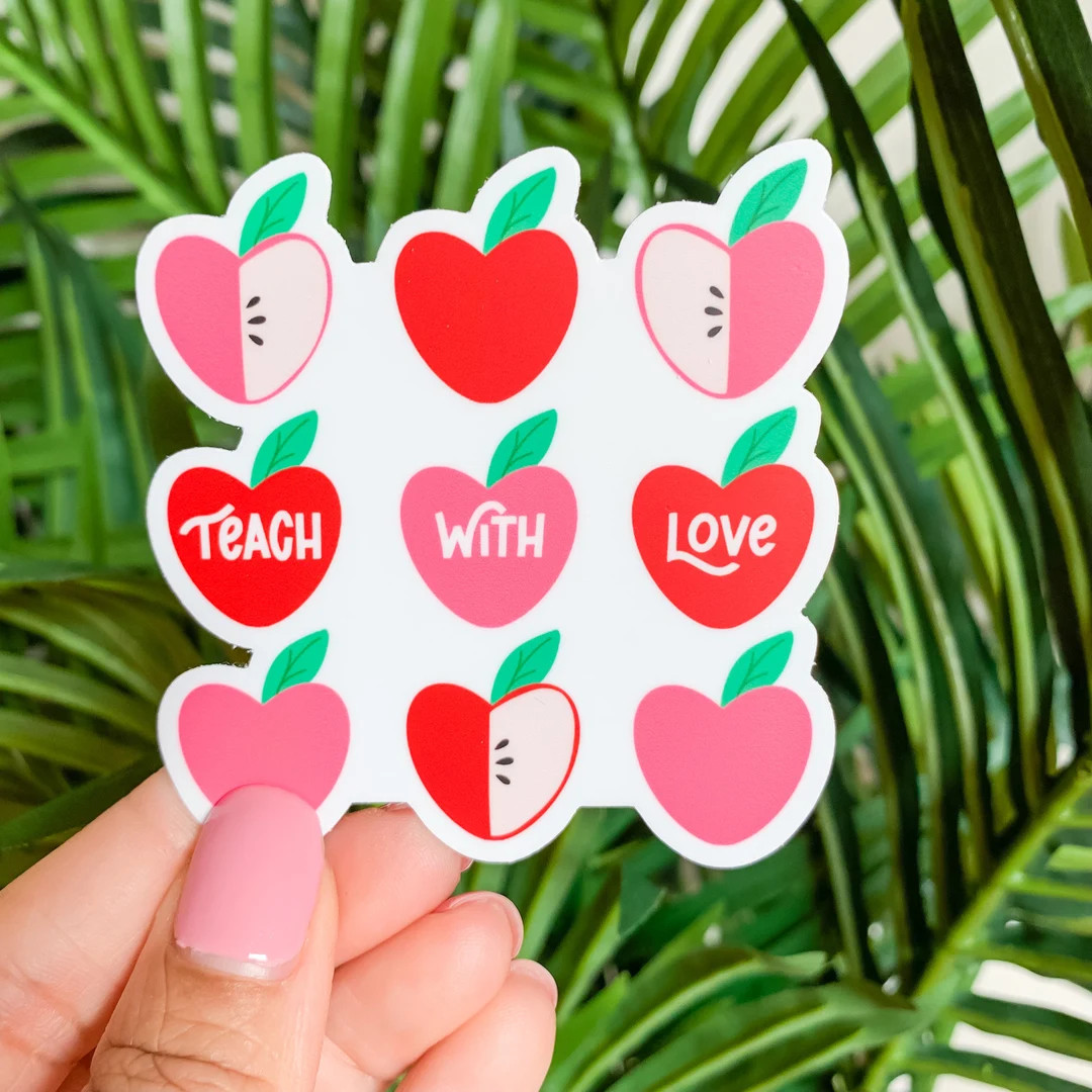 Teach With Love Pink Heart Teacher Sticker, Valentines Day Sticker - Etsy | Etsy (US)
