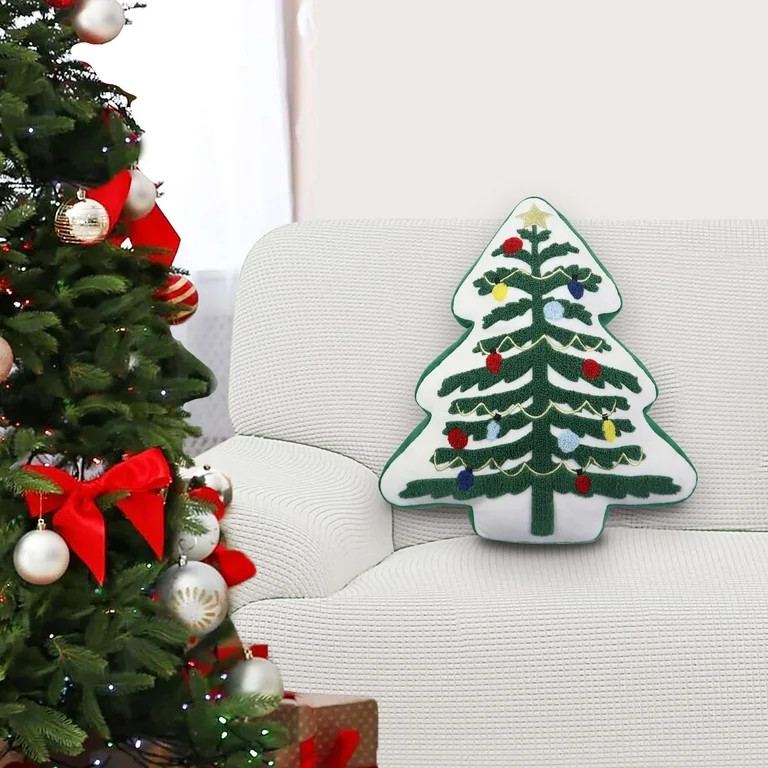 Green & White Velvet Decorative Christmas Tree Pillow, 13 in, by Holiday Time - Walmart.com | Walmart (US)
