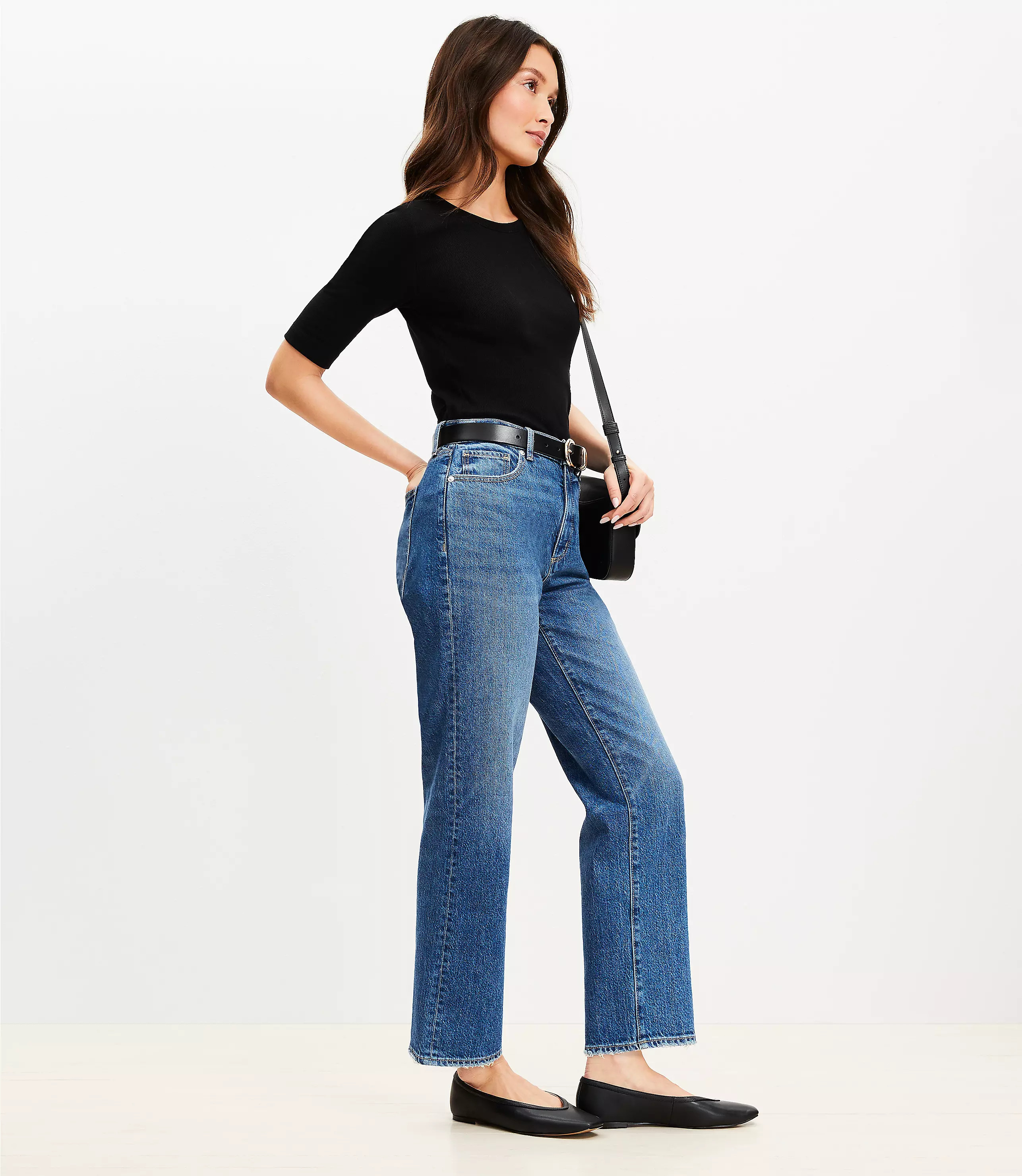Petite High Rise Straight Jeans in Bright Vintage Wash | LOFT