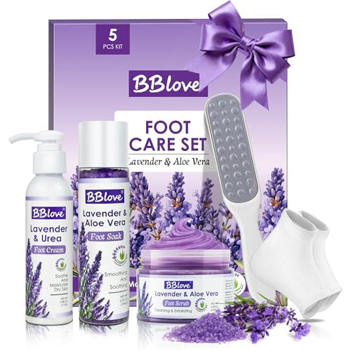 Lavender Foot Soak Set – Foot Spa Kit for Women, Pedicure Kit at Home with Salt, Scrub, Foot File & Moisturizing Gel Socks – Spa Gift Set for Dry, Cracked Feet | Amazon (US)