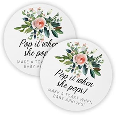 Pop It When She Pops Champagne Tag | 30 Pack | 2.5" inch Circle Tag with Pre-Cut Hole | Baby Shower  | Amazon (US)