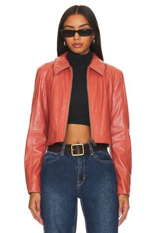 Free People x REVOLVE Clarkie Faux Leather Jacket in HOTSAUCE from Revolve.com | Revolve Clothing (Global)