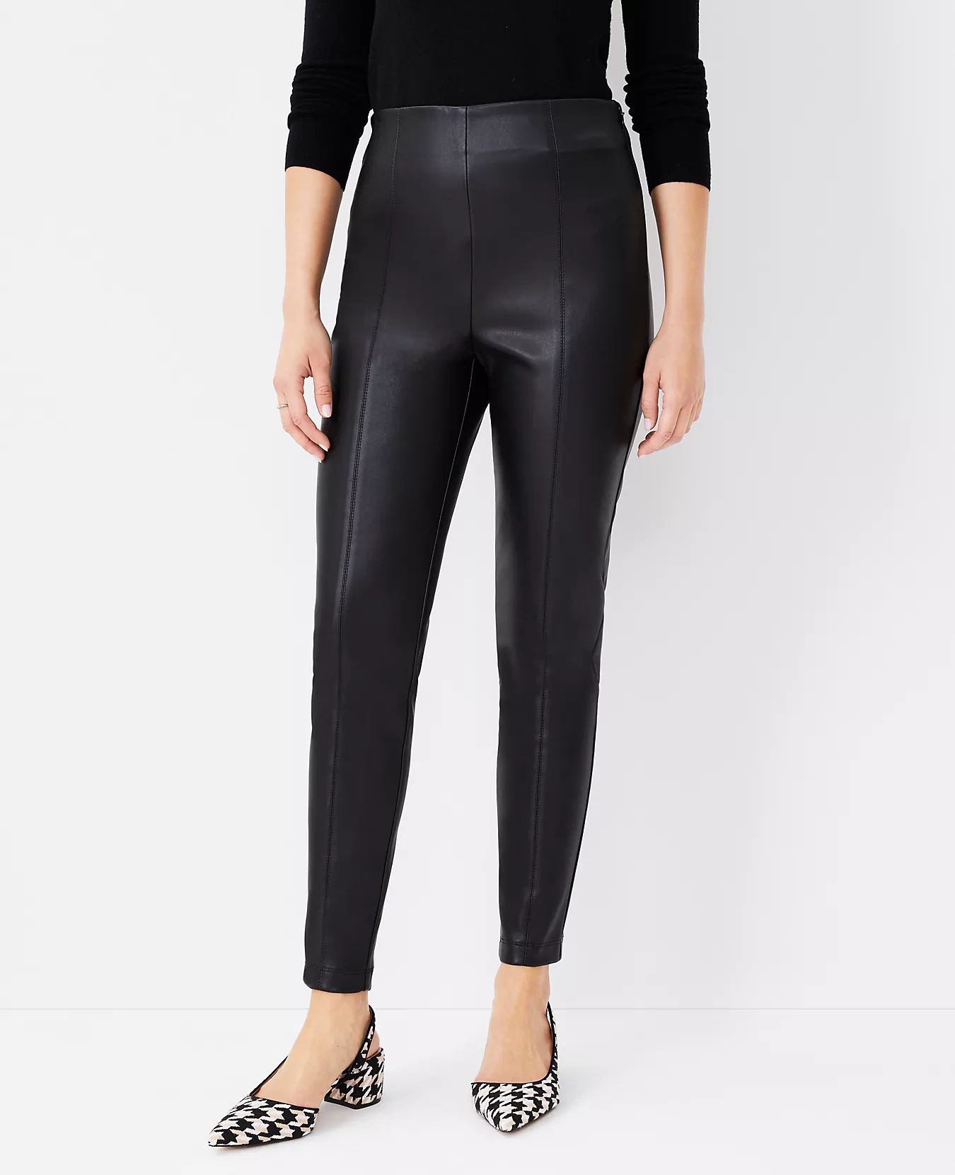 The Faux Leather Seamed Side Zip Legging | Ann Taylor (US)