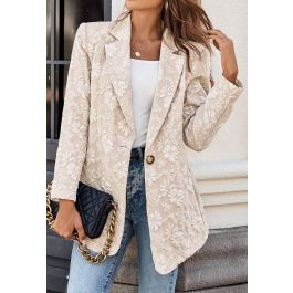 Single Breasted Blossom Embossed Jacquard Blazer | Chicwish