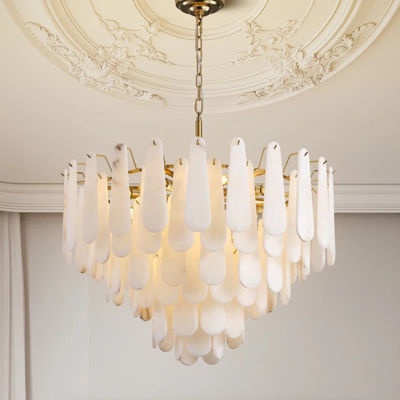 Norinne 31.5" 6-Layer Luxury Round Alabaster Living Room Gold Chandelier | Wayfair North America