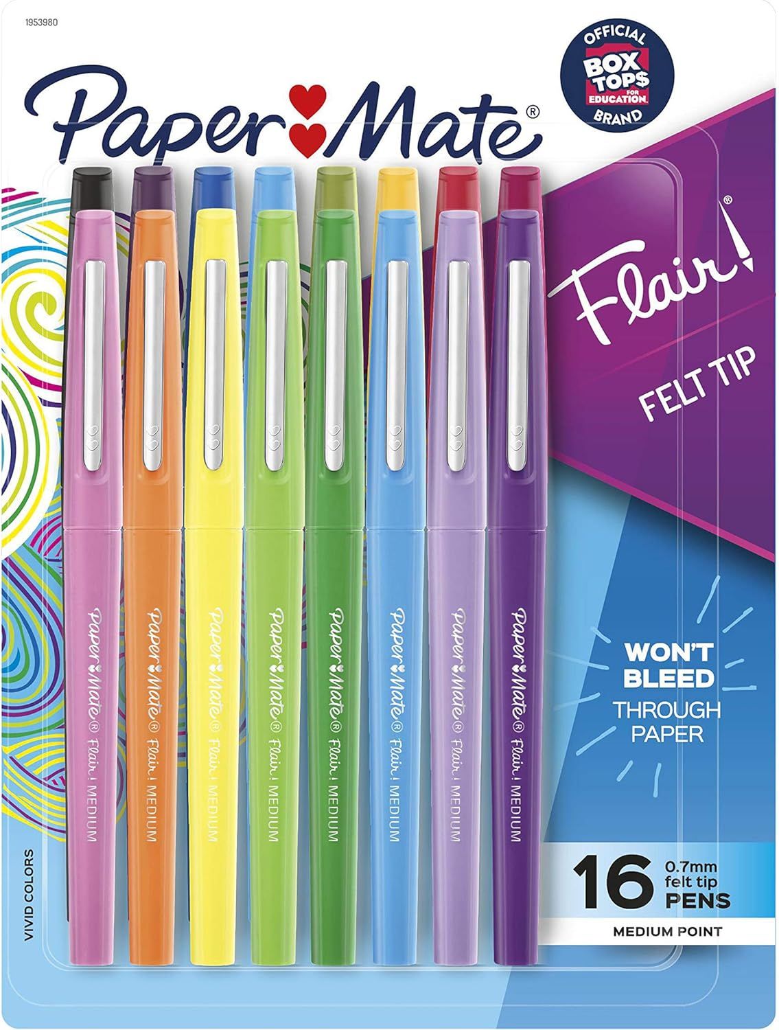 Paper Mate Flair Felt Tip Pens, Medium Point (0.7mm), Assorted Colors, 16 Count | Amazon (US)