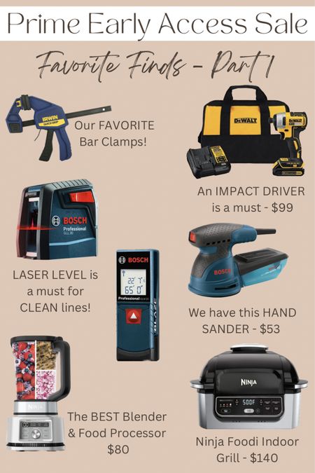 Amazon Sale Finds for tools and kitchen appliances! Bar clamps, impact driver, laser level, hand sander, laser distance measure, blender, food processor and indoor grill.

#LTKsalealert #LTKhome #LTKunder100