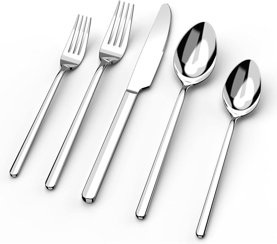 KINGSTONE Silverware Set, 20 Piece Flatware Cutlery Set for 4, 18/10 Stainless Steel Silverware M... | Amazon (US)