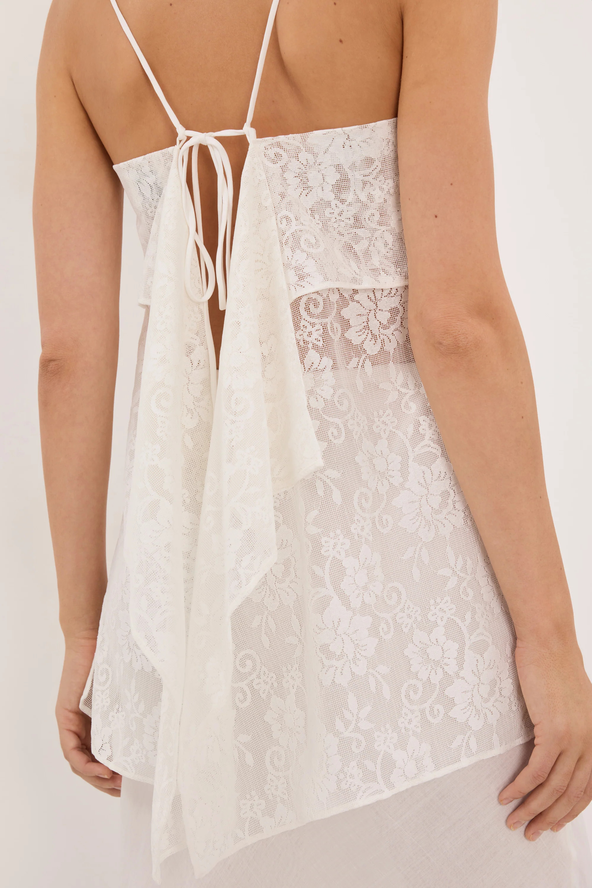 ANYA WHITE LACE WATERFALL TOP | DISSH
