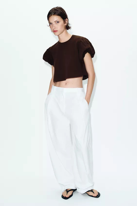 CROPPED VOLUMINOUS SLEEVE T-SHIRT | Zara US