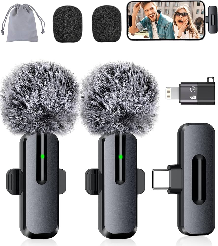 Wireless Mini Microphone for iPhone - 2 Pack Lavalier Microphone for Video Recording, 2 In 1 Nois... | Amazon (US)