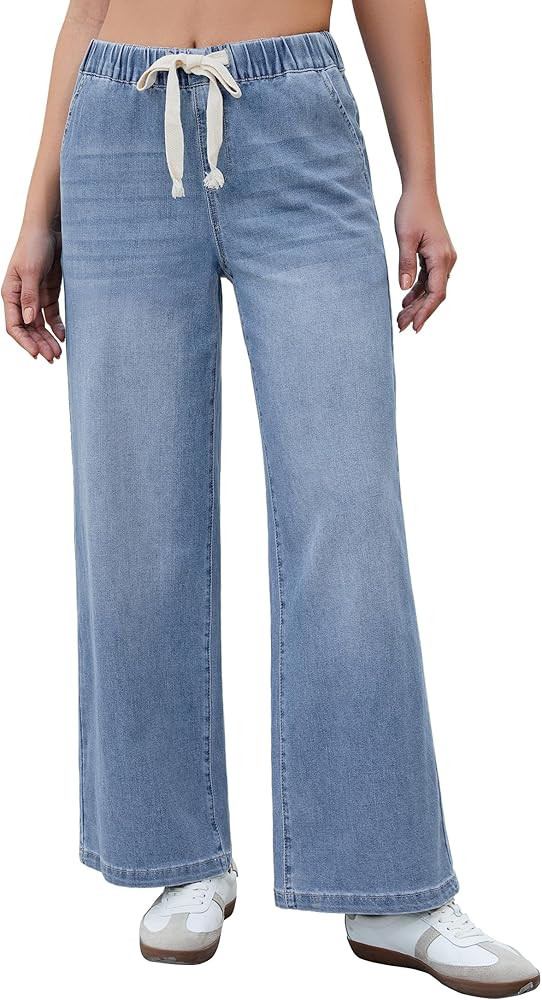 luvamia Wide Leg Jeans Woman High Waisted Trendy Pull On Elastic Waist Drawstring Stretchy Denim ... | Amazon (US)