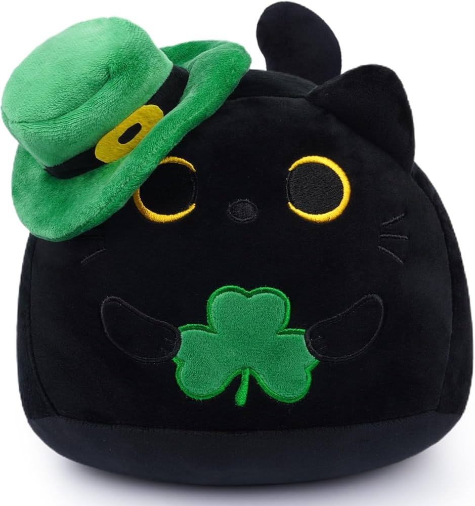 KOPHINYE Black Cat Plush Pillow, 8inch St. Patricks Cat Stuffed Animal Cute Cat Plushie with Sham... | Amazon (US)