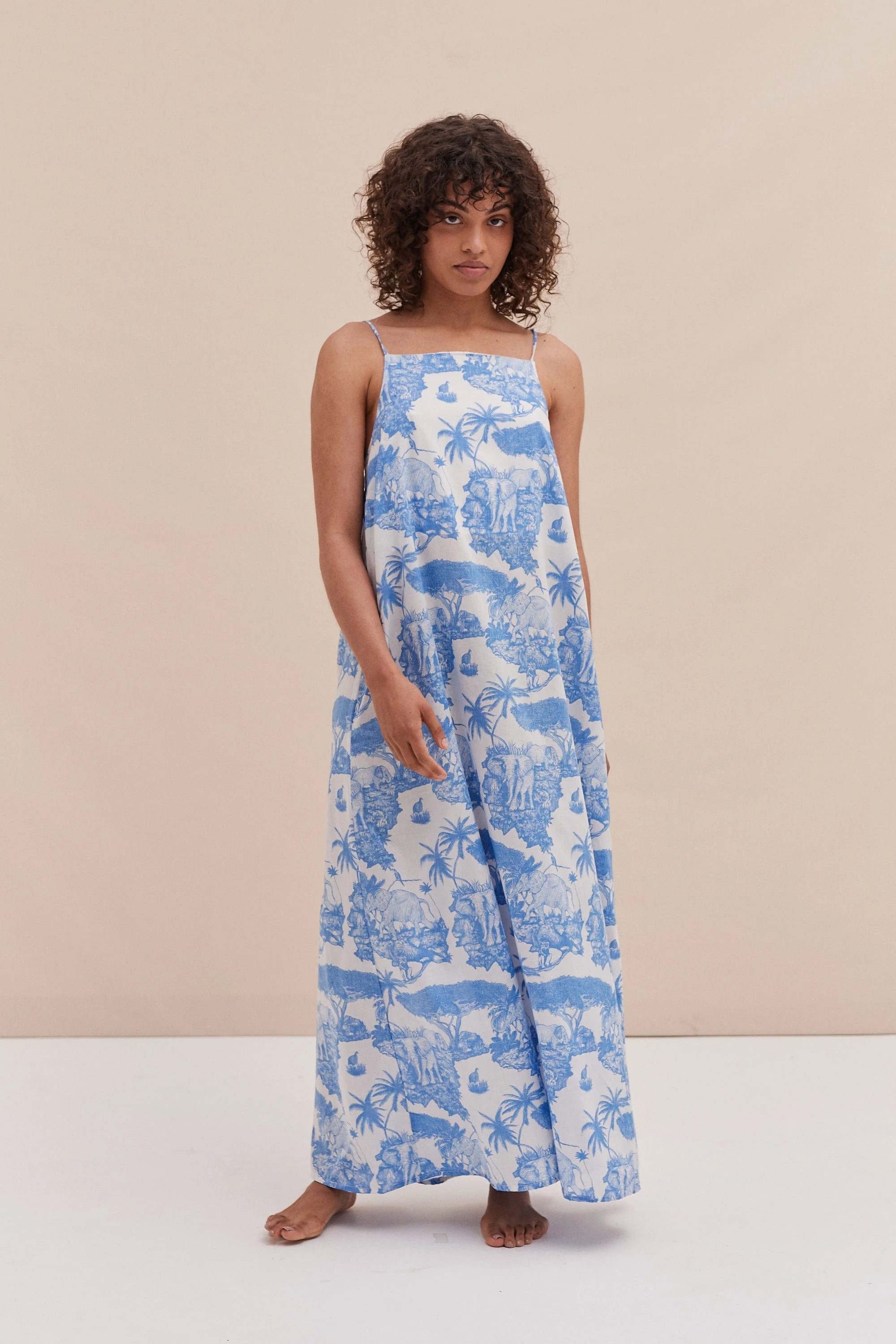 Square Nightie Loxodonta Print Blue | Desmond & Dempsey