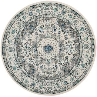Evoke Gray/Ivory 3 ft. x 3 ft. Round Border Medallion Distressed Area Rug | The Home Depot