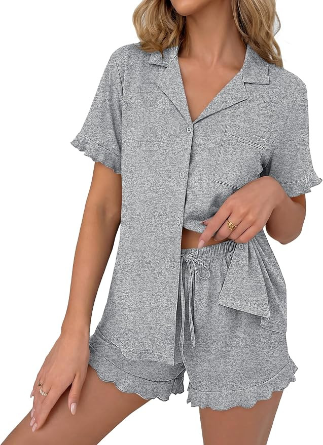 Ekouaer Pajamas Set for Women Button Down Pjs Lounge Sets Ruffle Sleepwear | Amazon (US)