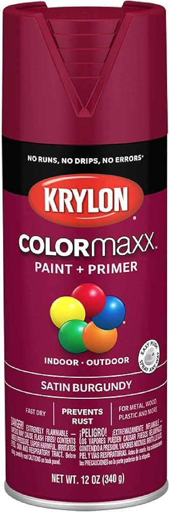 Krylon K05560007 COLORmaxx Spray Paint and Primer for Indoor/Outdoor Use, Satin Burgundy, 12 Ounc... | Amazon (US)