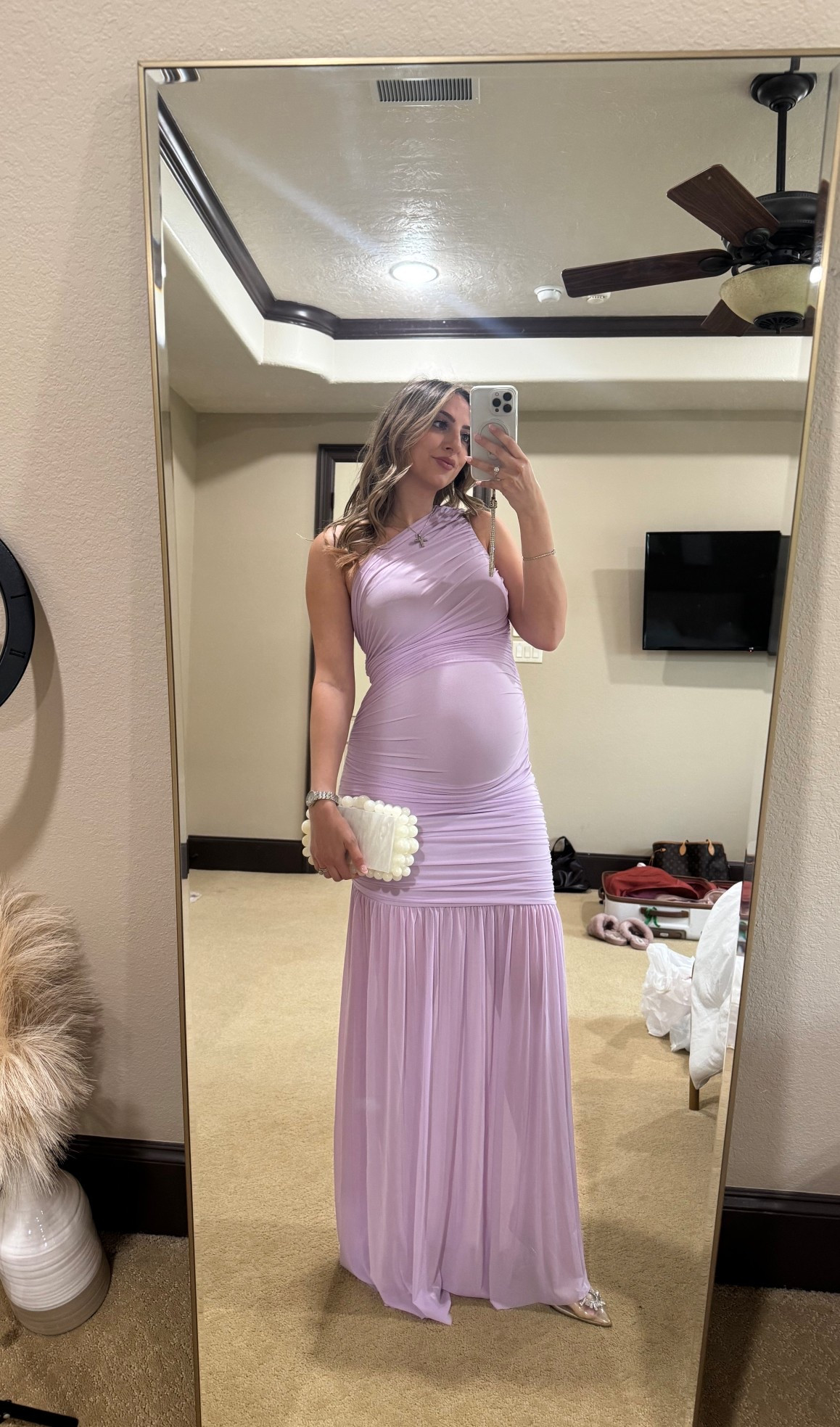 Bump friendly dress for a bridal shower guest 💜 LOVED this one so much & under $100 from Nordstrom! 

#BumpFriendly #BridalShowerGuestDress 

#LTKBump