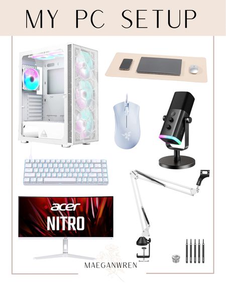 PC setup, computer, desktop, gaming, streaming, curbed monitor, aced, Montech, mesh cpu, build, white, clean, dierya keyboard, razor mouse, led, RGB, mousepad, fifine mic, boom arm, affordable, tech

#LTKhome #LTKFind #LTKxPrimeDay