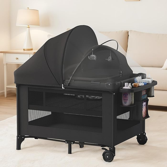 4-in-1 Baby Bassinet with Playard, Napper Bassinet, Changing Table, Mosquito Net & Canopy, Storag... | Amazon (US)