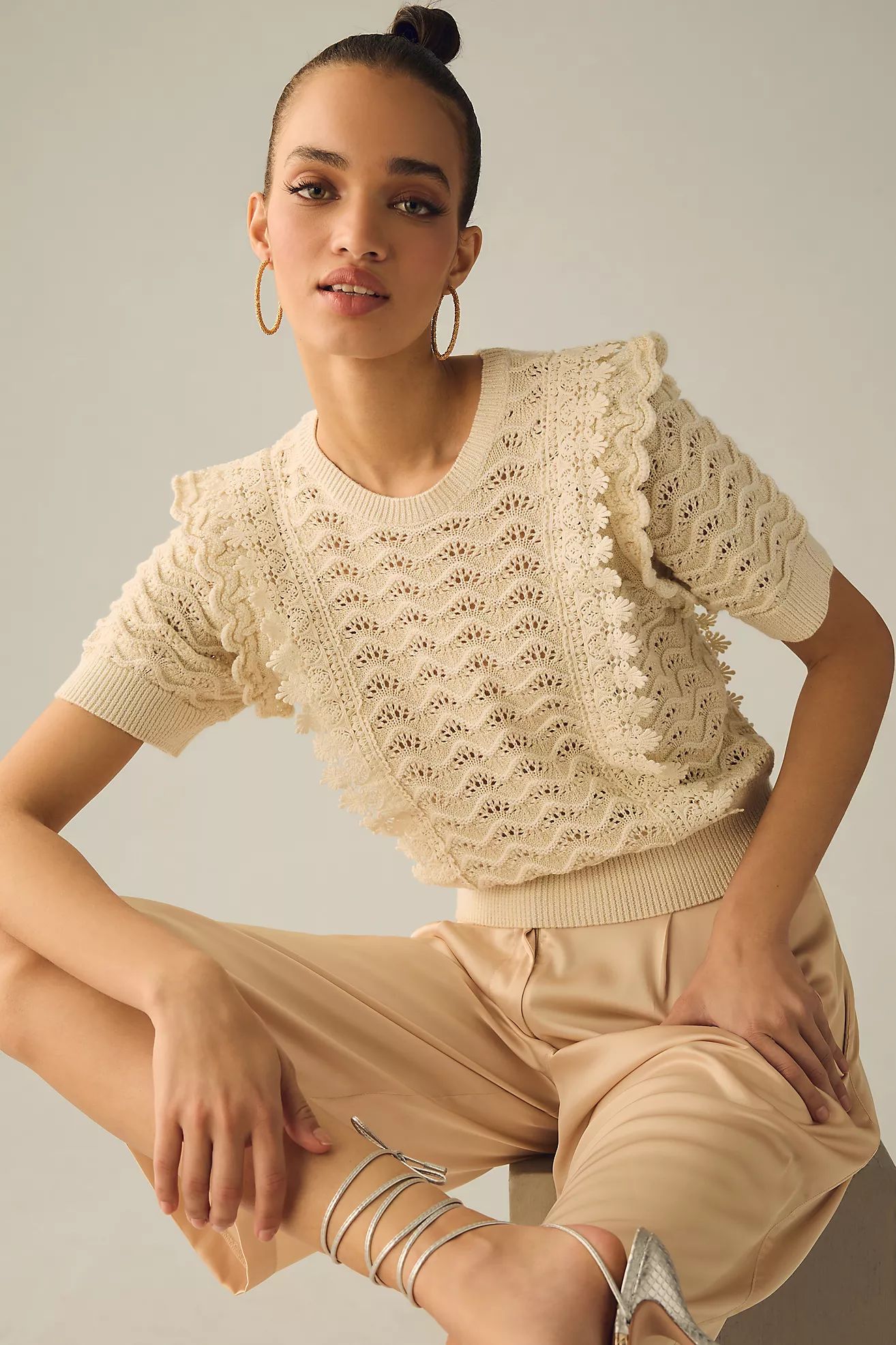 Kachel Shimmer Crochet Sweater Tee | Anthropologie (US)