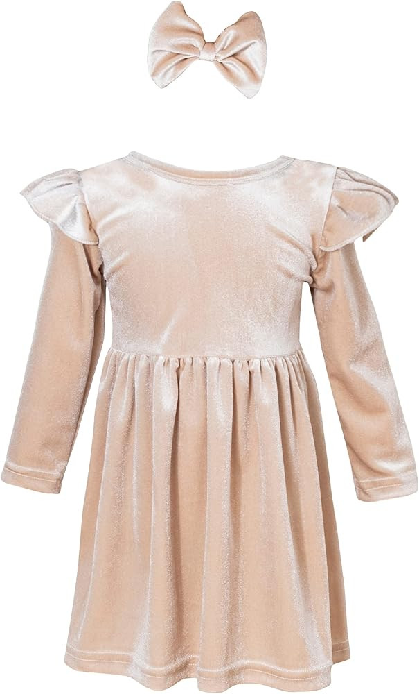 AIKEIDY Baby Girls Velvet Maxi Dress Knee Lenght Long Sleeve Solid Toddler Ruffle Dress for Chris... | Amazon (US)