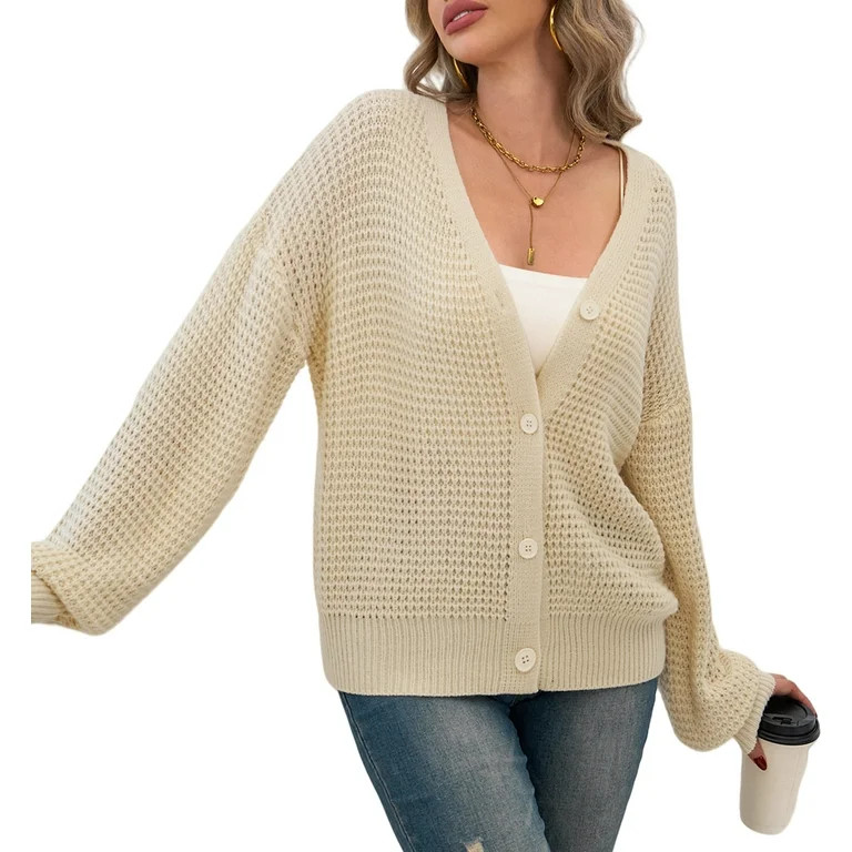 SOMER Women's Cardigan Sweater Button Long-Sleeved Thick Cardigan Sweater Oversized Knitted Cardi... | Walmart (US)