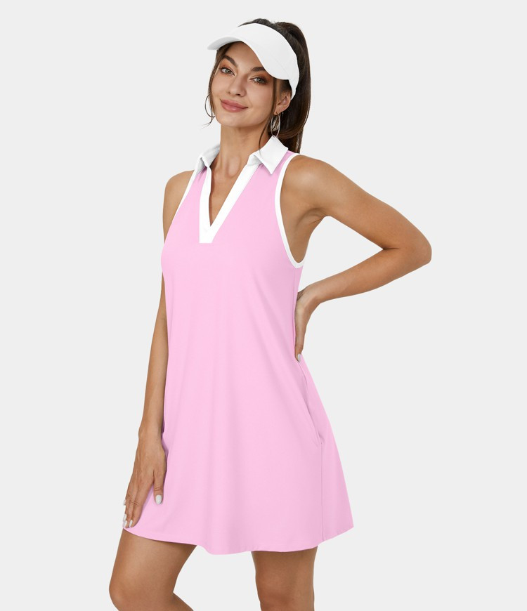 Women's Cloudful™ Air Collared V Neck Side Pocket 2-Piece Golf Dress-Golf Tee Pocket - HALARA |... | HALARA