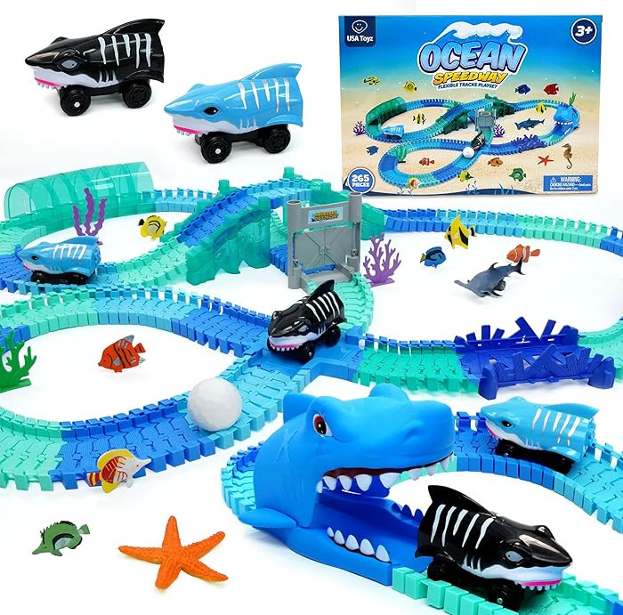 USA Toyz Ocean Race Tracks for Kids- 265pk Speedway Race Car Track Set with 225 Flexible Roads, 3... | Amazon (US)
