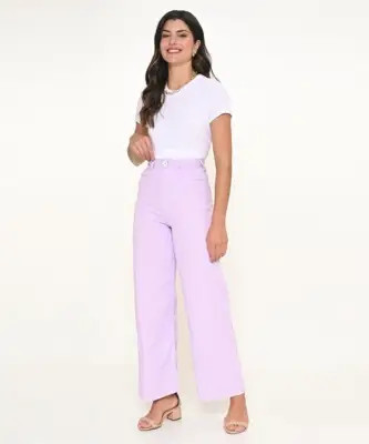 Calça Feminina Sarja Wide Leg Maxi Lilás Razon Jeans | Dafiti (BR)