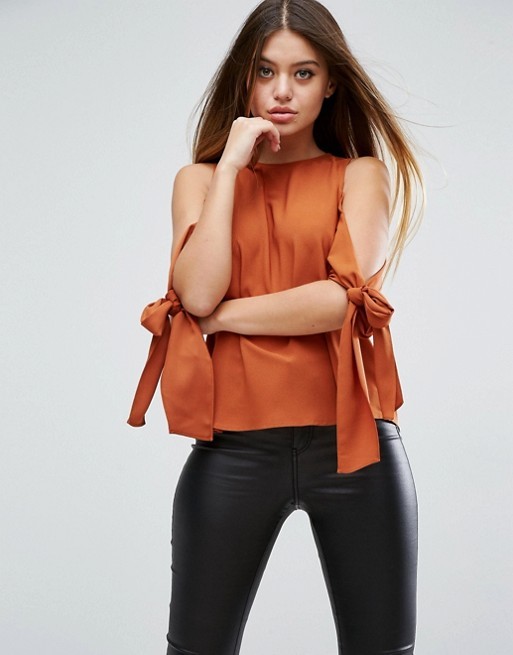 ASOS Cold Shoulder Top With Tie Sleeve | ASOS US
