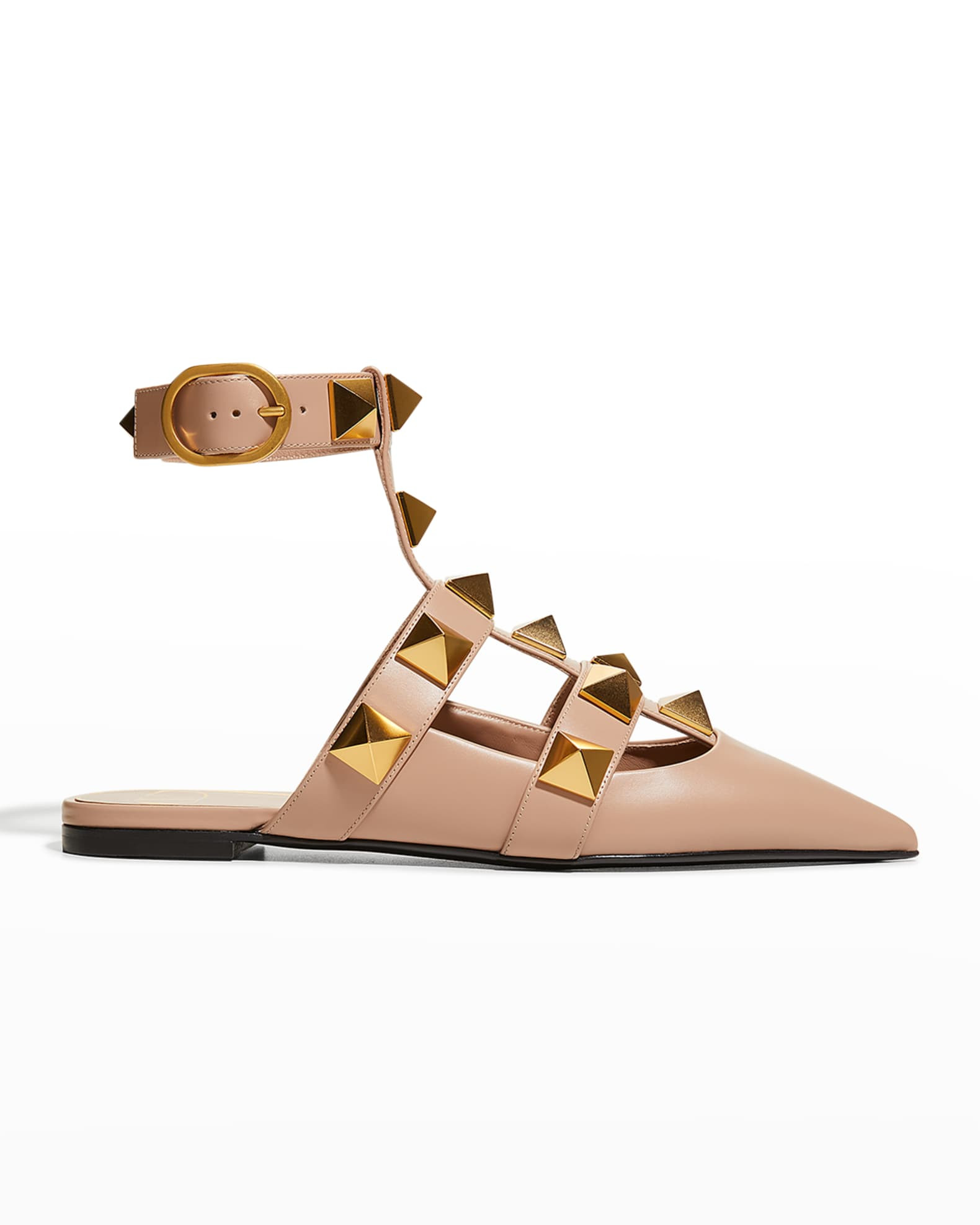Valentino Garavani Roman Stud Ankle-Cuff Ballerina Flats | Neiman Marcus